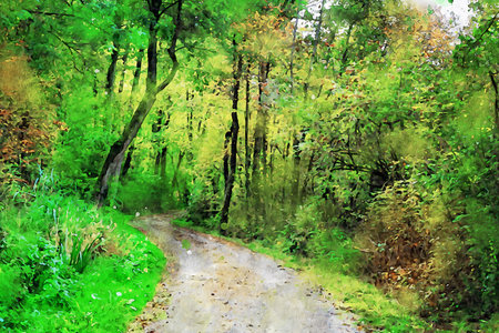 Watercolor Landscape Background Illustrationの写真素材