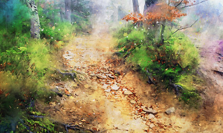 Watercolor Landscape Background Illustrationの写真素材