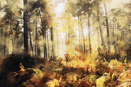 Watercolor Landscape Background Illustrationの写真素材