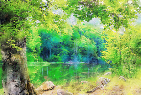 Watercolor Landscape Background Illustrationの写真素材