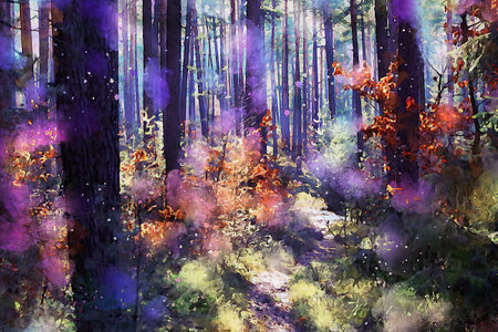 Watercolor Landscape Background Illustrationの写真素材