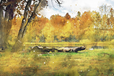 Watercolor Landscape Background Illustrationの写真素材