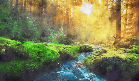 Watercolor Landscape Background Illustrationの写真素材
