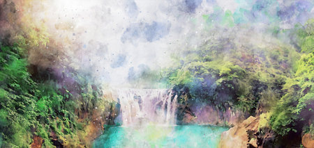 Watercolor Landscape Background Illustrationの写真素材