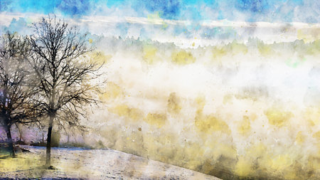 Watercolor Landscape Background Illustrationの写真素材