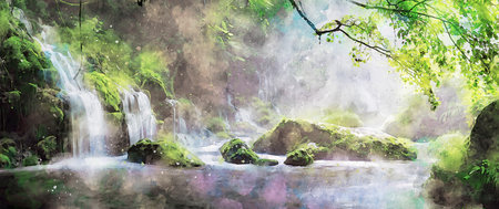Watercolor Landscape Background Illustrationの写真素材