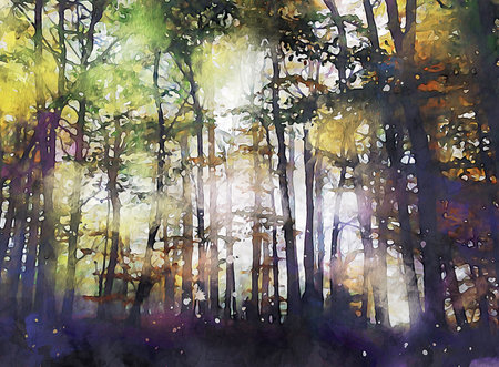 Watercolor Landscape Background Illustrationの写真素材