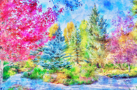 Watercolor Landscape Background Illustrationの写真素材