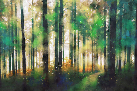 Watercolor Landscape Background Illustrationの写真素材