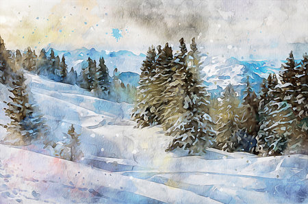 Watercolor Landscape Background Illustrationの写真素材