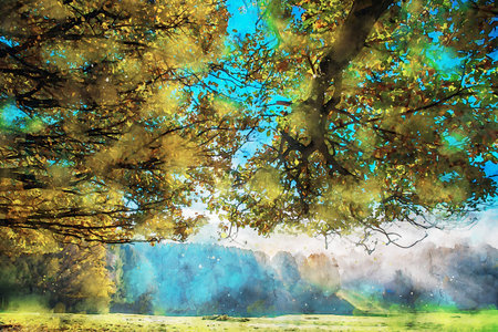 Watercolor Landscape Background Illustrationの写真素材