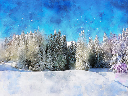 Watercolor Landscape Background Illustrationの写真素材