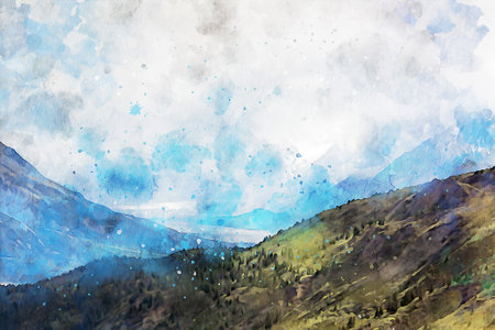 Watercolor Landscape Background Illustrationの写真素材