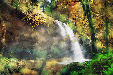 Watercolor Landscape Background Illustrationの写真素材