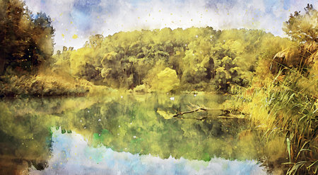 Watercolor Landscape Background Illustrationの写真素材