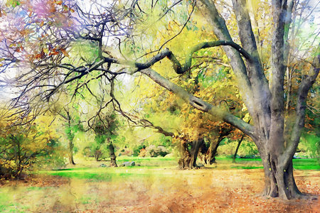 Watercolor Landscape Background Illustrationの写真素材