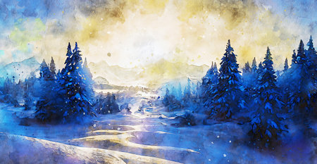 Watercolor Landscape Background Illustrationの写真素材