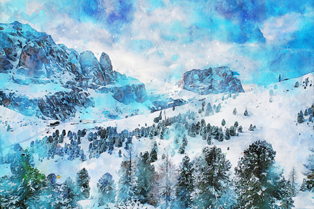 Watercolor Landscape Background Illustrationの写真素材