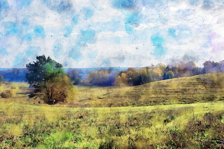 Watercolor Landscape Background Illustrationの写真素材