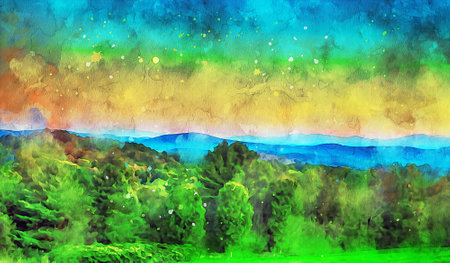 Watercolor Landscape Background Illustrationの写真素材