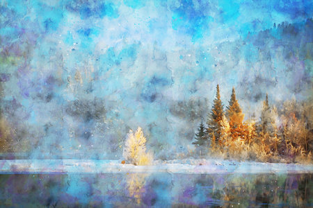 Watercolor Landscape Background Illustrationの写真素材