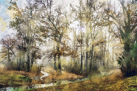Watercolor Landscape Background Illustrationの写真素材