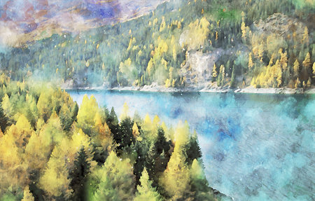 Watercolor Landscape Background Illustrationの写真素材
