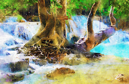 Watercolor Landscape Background Illustrationの写真素材