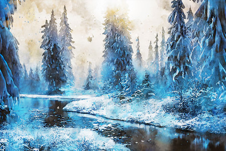 Watercolor Landscape Background Illustrationの写真素材