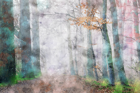 Watercolor Landscape Background Illustrationの写真素材