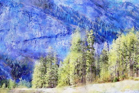 Watercolor Landscape Background Illustrationの写真素材
