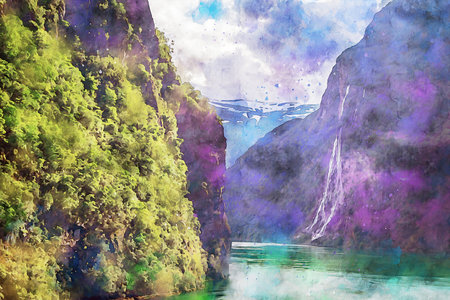 Watercolor Landscape Background Illustrationの写真素材