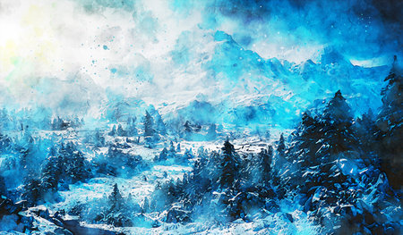 Watercolor Landscape Background Illustrationの写真素材