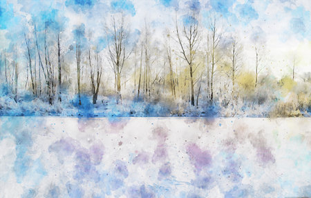 Watercolor Landscape Background Illustrationの写真素材