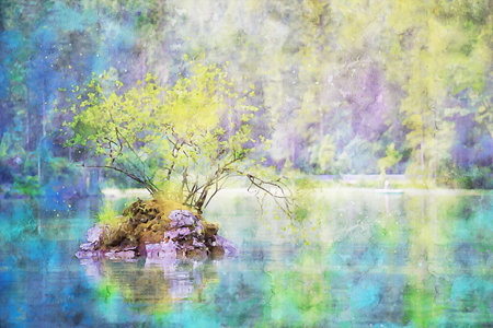 Watercolor Landscape Background Illustrationの写真素材