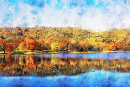 Watercolor Landscape Background Illustrationの写真素材