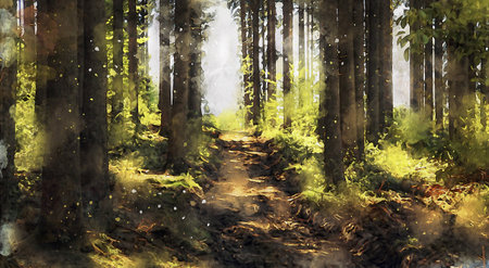 Watercolor Landscape Background Illustrationの写真素材