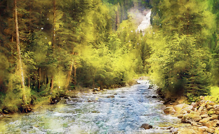 Watercolor Landscape Background Illustrationの写真素材