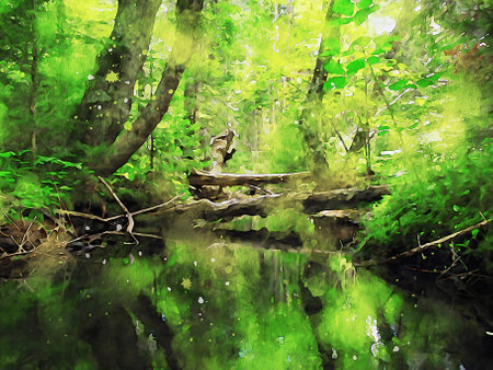 Watercolor Landscape Background Illustrationの写真素材