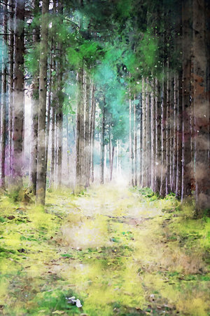 Watercolor Landscape Background Illustrationの写真素材