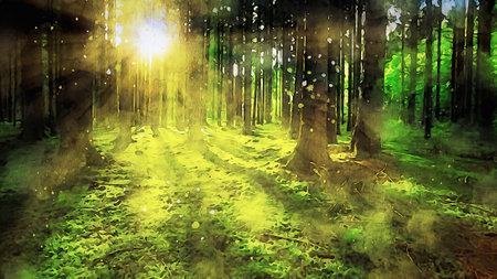 Watercolor Landscape Background Illustrationの写真素材
