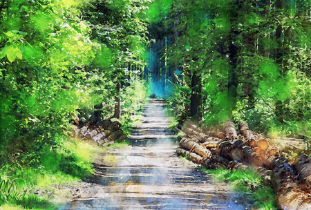 Watercolor Landscape Background Illustrationの写真素材