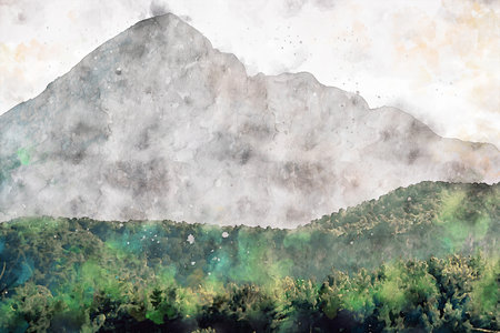 Watercolor Landscape Background Illustrationの写真素材