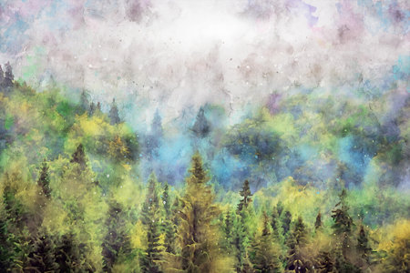 Watercolor Landscape Background Illustrationの写真素材