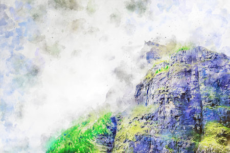 Watercolor Landscape Background Illustrationの写真素材