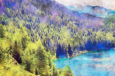 Watercolor Landscape Background Illustrationの写真素材