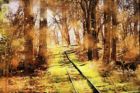 Watercolor Landscape Background Illustrationの写真素材