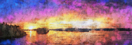 Watercolor Landscape Background Illustrationの写真素材