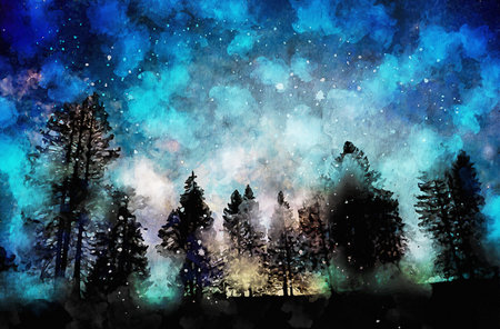 Watercolor Landscape Background Illustrationの写真素材