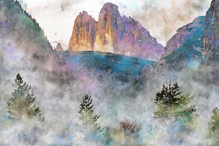 Watercolor Landscape Background Illustrationの写真素材